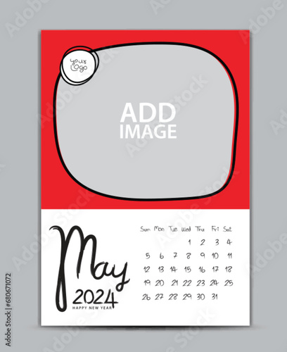 Calendar 2024 year design - May 2024, wall calendar 2024 year, Lettering calendar, Desk calendar template, week starts on sunday, printing, advertiement, Green background, vector photo