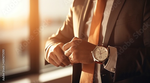 businessman with clock on his arm 