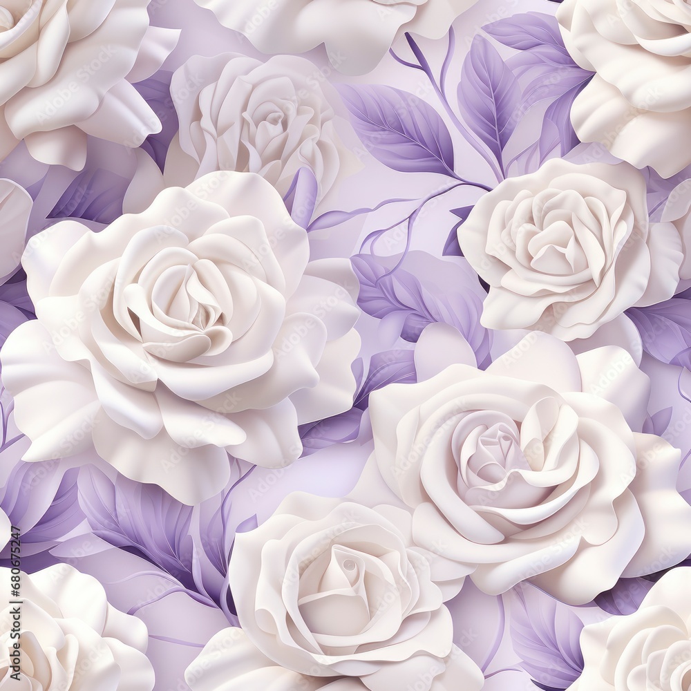 Retro cream roses seamless pattern, accented with light lavender shades Retro cream roses seamless pattern, accented with light lavender shades