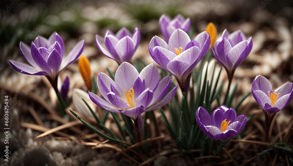 Beautiful and dainty crocus flowers, often the first to bloom in early spring - AI Generative Beautiful and dainty crocus flowers, often the first to bloom in early spring - AI Generative