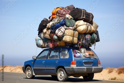 An overloaded car on the way to holiday. photo