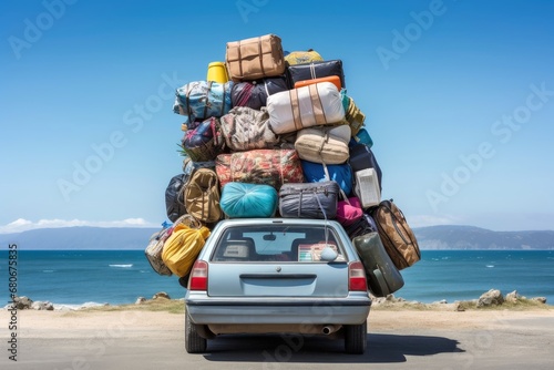 An overloaded car on the way to holiday. photo