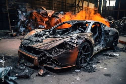 Destruction of an expensive sports car.