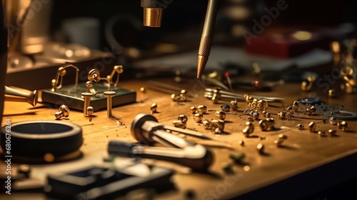 Jeweler working in his workshop. Jewelry making process