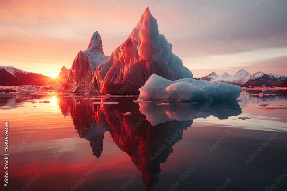 Silent dawn at the glacier lake - obrazy, fototapety, plakaty 