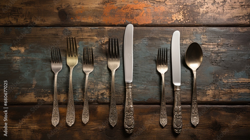 Vintage Silverware On Rustic Wooden Background, Background Images, Hd