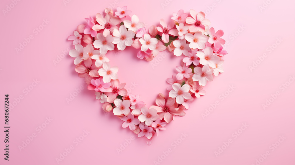 Heart Flowers, Pink Paper, Punchy Pastel Background: Happy Valentine’s Day Poster, Generative AI