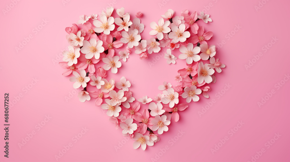 Valentine’s Day Poster: Punchy Pastel Background with Heart Flowers on Pink Paper, Generative AI