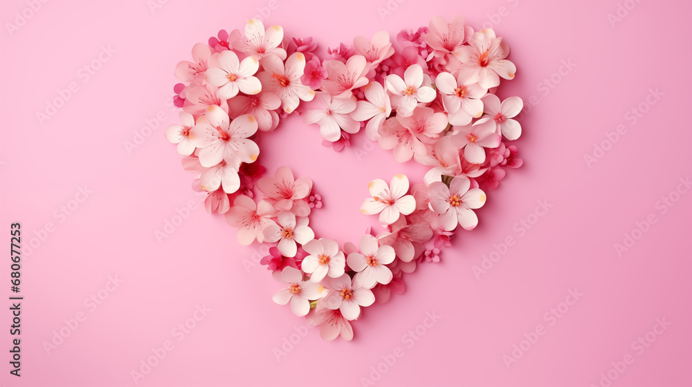 Poster for Happy Valentine’s Day: Heart Flowers on Pink Paper over Punchy Pastel Background, Generative AI