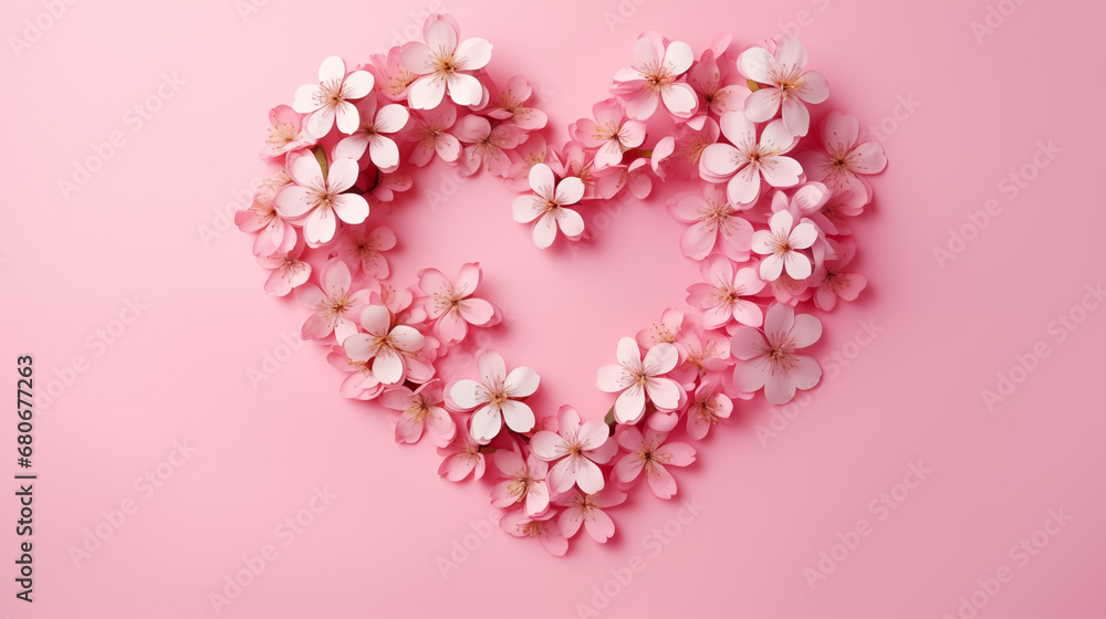 Poster of Heart Flowers on Pink Paper: Happy Valentine’s Day over Punchy Pastel Background, Generative AI
