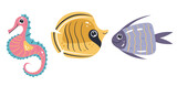 Ocean sealife cute fish characters underwater isolated set. Vector flat graphic design illustration
