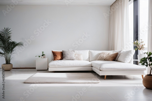 White wall living room have sofa and decoration 3d rendering. generated Leonardo Ai