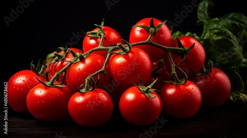 Cherry tomatoes on a black background.