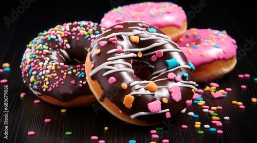 donuts set on black background.