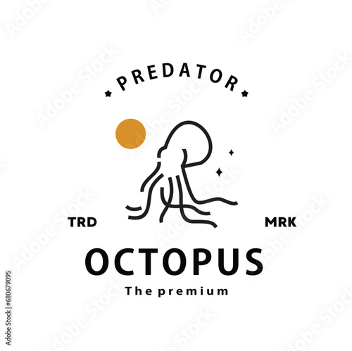 vintage retro hipster octopus logo vector outline monoline art icon