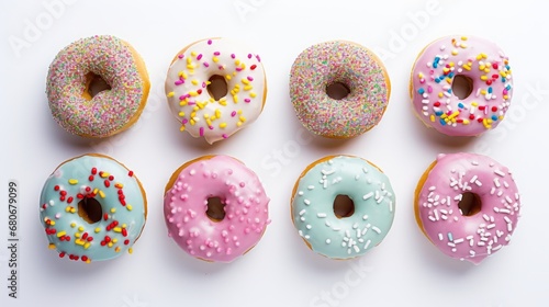 donuts set on white background.