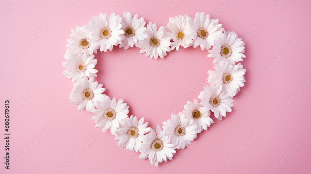 Heart-shaped frame made of daisies. St. Valentine's Day.
