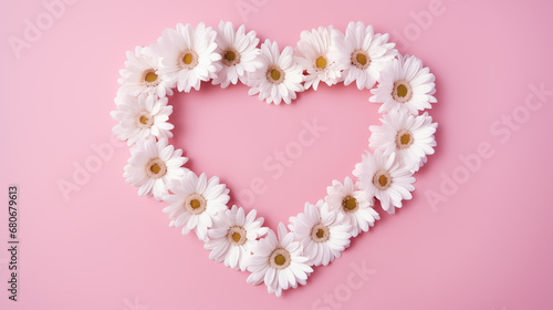 Heart-shaped frame made of daisies. St. Valentine's Day.