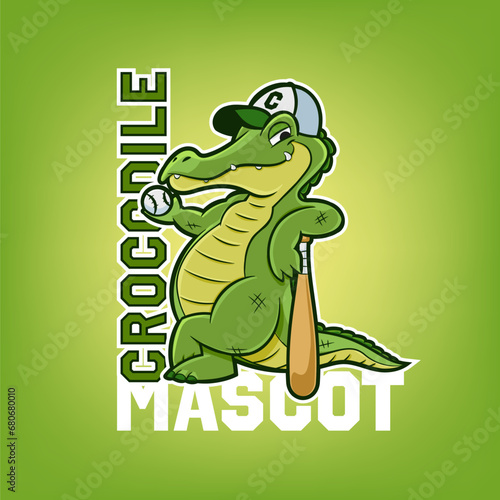 crocodile mascot cartoon baseball logo