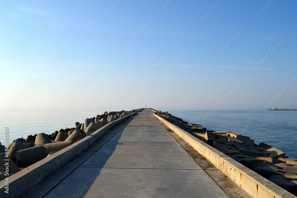 Baltiysk, Kaliningrad region, Southern pier  on the Baltic spit, concrete breakwaters