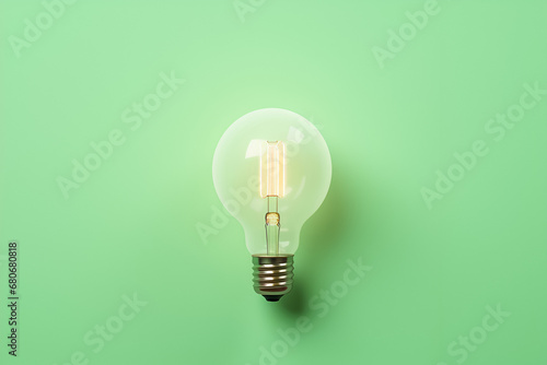 Green glowing bulb on pastel green background