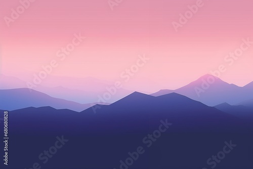 Illustration of a mountain in a fog, in a minimalistic style, gradient. For design as a background, banner, in printed products, websites, in applications, in social networks