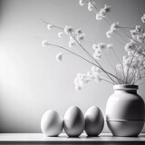 Minimalist Easter Elegance: Dive into the Monochromatic Beauty of Contemporary Holiday Décor! Illustration, 3D Render, Pattern, Background