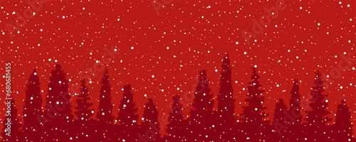 Forest nature landscape panorama view, winter landscape group of trees silhouettes background, forest and falling snow, set of pines, spruce and trees - stock vector