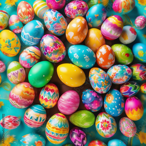 Eggstraordinary Easter Elegance: Transform Your Space with Vibrant Easter Egg Wallpaper! Illustration, 3D Render, Background, Pattern photo