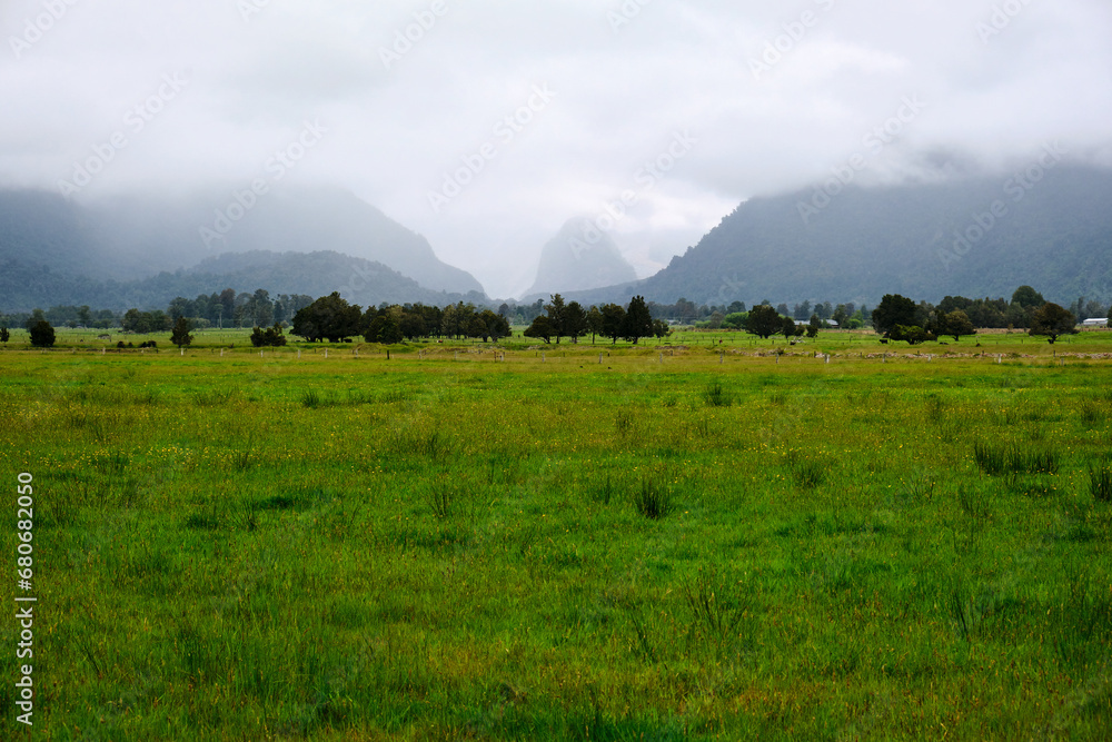 Meadows and mountains in NEw Zealand