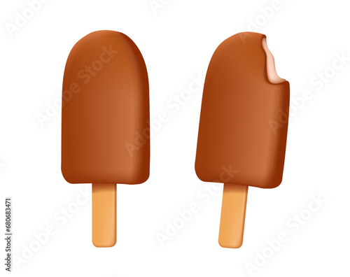 Tasty chocolate ice cream 3D illustration. Sweet summer delicacy sundaes,gelatos with different tasties, ice-cream