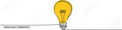 continuous single line drawing of glowing light bulb, inspiration and innovation line art vector illustration