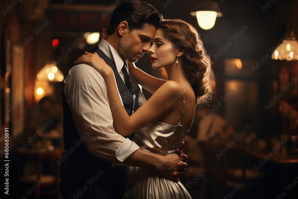 A pair of lovers dancing in old-fashioned restaurant A pair of lovers dancing in old-fashioned restaurant