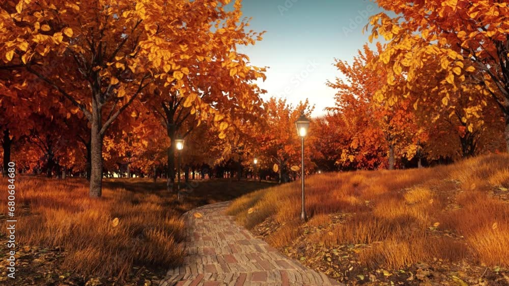 Fall Landscape with Falling Leaves in Daylight - Loop Nature Autumn Background Fall Landscape with Falling Leaves in Daylight - Loop Nature Autumn Background