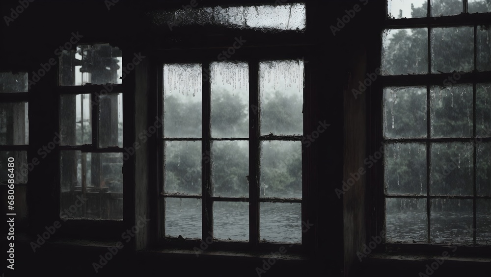 The heavy rain pounds against the windows of an old, abandoned mansion, the only sound in an otherwise silent and eerie landscape. The storm seems to have a life of its own. The heavy rain pounds against the windows of an old, abandoned mansion, the only sound in an otherwise silent and eerie landscape. The storm seems to have a life of its own.