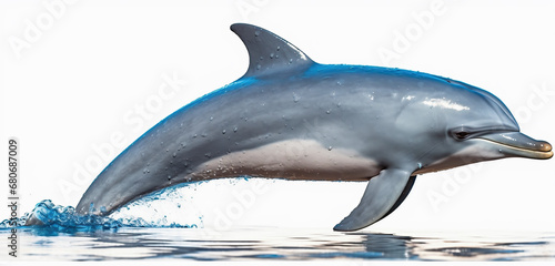 Dolphin jumping out of water. Dolphin on a light background. Generative artificial intelligence