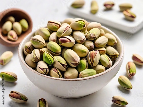 Wallpaper Mural Pistaches sobre un tazón en una mesa blanca  Torontodigital.ca