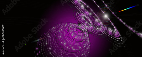 Futuristic particle stripe wave panorama background design with lights and space for your text