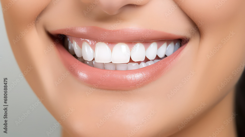 Obraz premium White teeth beautiful woman smile dental clinic advertisement