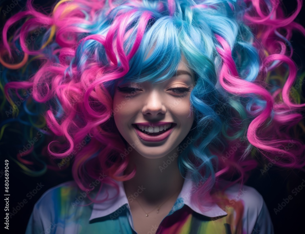 A Vibrant Smile: Capturing the Joy of a Woman with Colorful Hair A Vibrant Smile: Capturing the Joy of a Woman with Colorful Hair