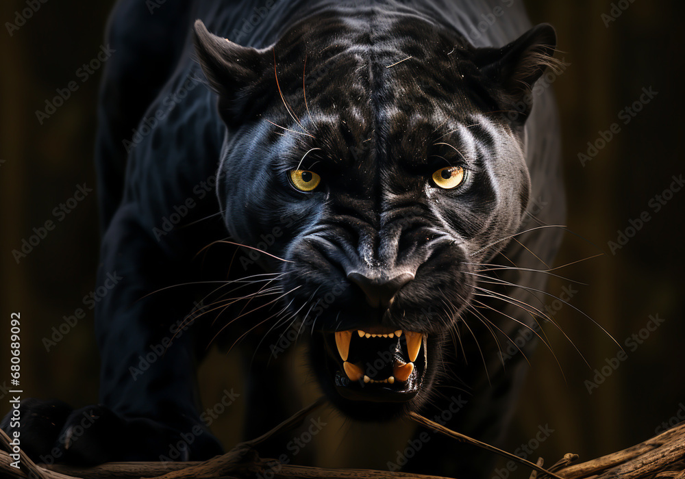 Black panther on dark background. AI generated