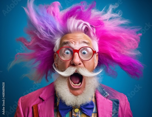 Funny Face Man With Pink Hair and Glasses