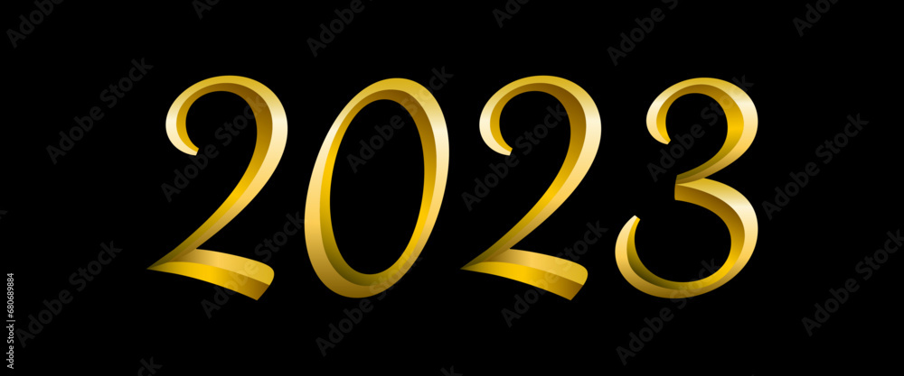 2023 New Year text with golden metallic 3d aesthetic. Elegant festive holiday new year title. 2023 New Year text with golden metallic 3d aesthetic. Elegant festive holiday new year title.