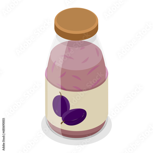 3D Isometric Flat Vector Set of Jam Glass Jars, Natural Oganic Products. Item 2