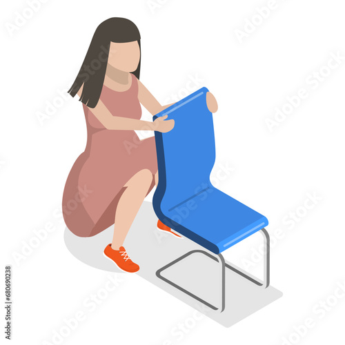 3D Isometric Flat Vector Set of Birth Positions, Pregnant Woman in Labour. Item 3