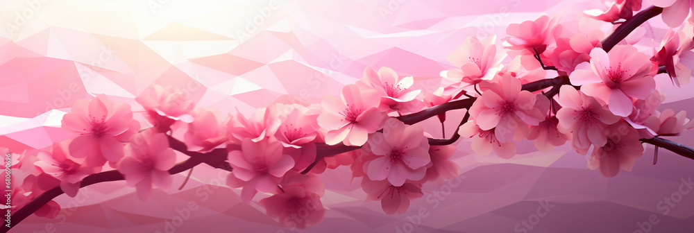 Low poly art, clusters of cherry blossoms, gradients of pink, minimal shadows, spring ambience, vector aesthetic Low poly art, clusters of cherry blossoms, gradients of pink, minimal shadows, spring ambience, vector aesthetic