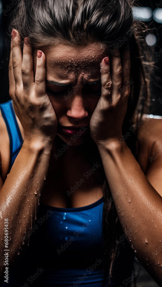 Female Physique Dynamic Fitness poster. Toned muscles. Dramatic pose. Professional Sports Photography. Endurance. Female Physique Dynamic Fitness poster. Toned muscles. Dramatic pose. Professional Sports Photography. Endurance.