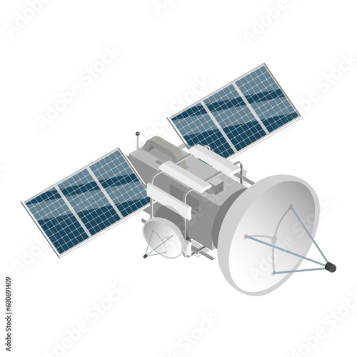 3D Isometric Flat Vector Set of Spacecraft Shuttles and Satellites, Exploration of Cosmos. Item 6