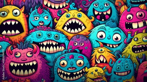 little monsters pattern, comic style, 16:9 photo