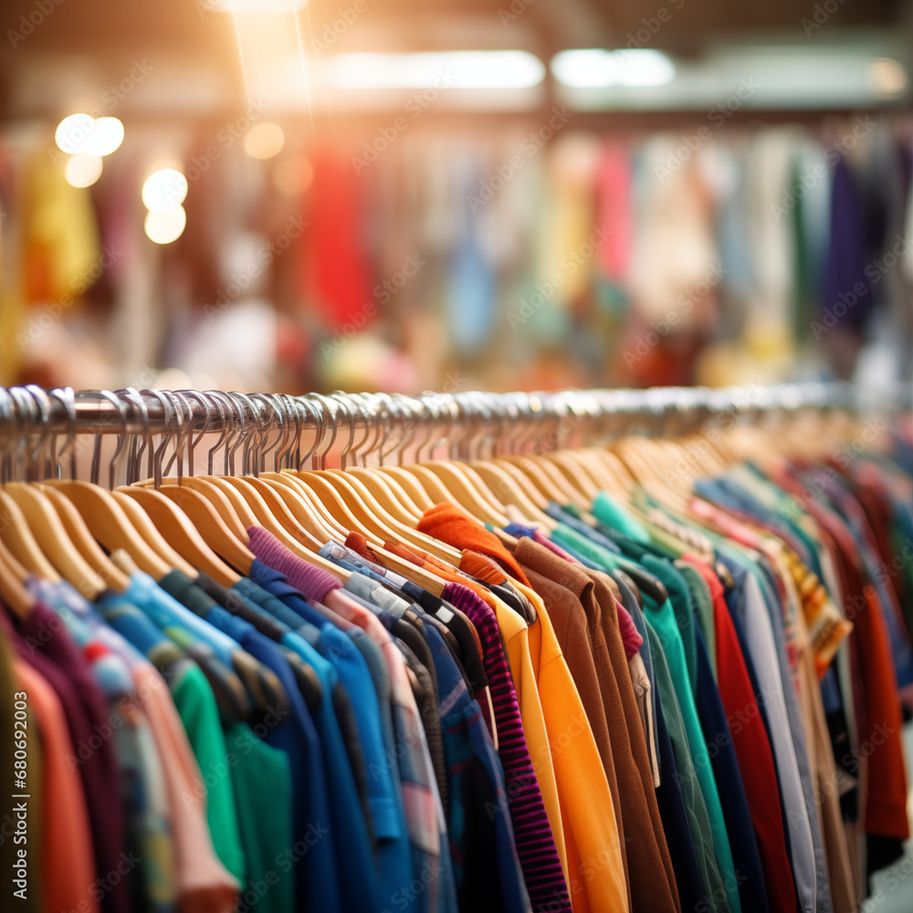 Abstract blur background of charity shop or thrift store, Generative AI Abstract blur background of charity shop or thrift store, Generative AI